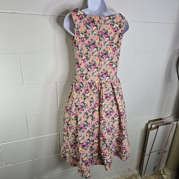 Lindy Bop Pink Floral Sleeveless Pinup Retro Cottagecore Coquette Dress Vlv - Picture 6 of 6
